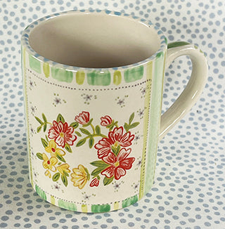 Pottery * 12 oz Mug * Circle Flowers Multi Stripe