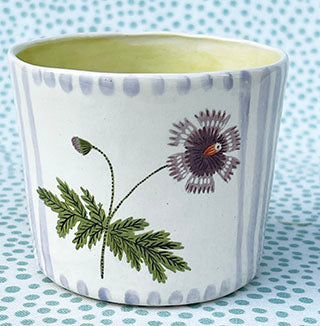 Pottery * Little Cup * Bachelor's Button With Lavender Stripes