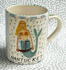 Nantucket * 12 oz Mug * Mermaid With Boat With Turquoise Stripes
