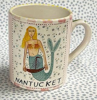 Nantucket * 12 oz Mug * Mermaid With Boat and Pink Stripes