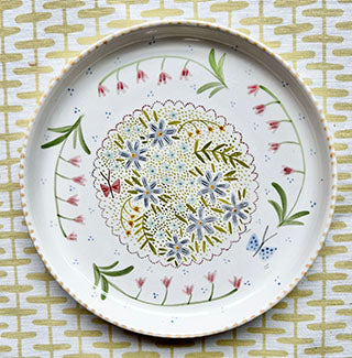 Pottery * 6.5-Inch Round Dish * Blue Bouquet