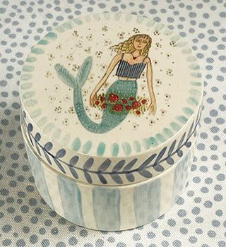 Pottery * Small Round Box *  Rose Mermaid