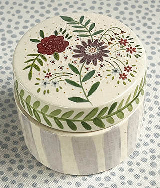 Pottery * Small Round Box * Multi Bouquet