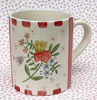Pottery * 12 oz Mug * Rose Bunch and Red Stripes