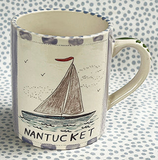 Nantucket * 12 oz Mug * Sailboat With Lavender Stripes
