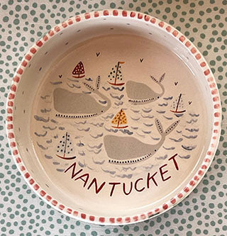 Nantucket * Small Pet Bowl * Turquoise with Red Dots