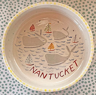 Nantucket * Small Pet Bowl * Pink Stripes