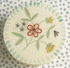 Pottery * Small Round Box * Embroidered Meadow