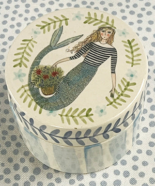 Pottery * Small Round Box * Striped Mermaid