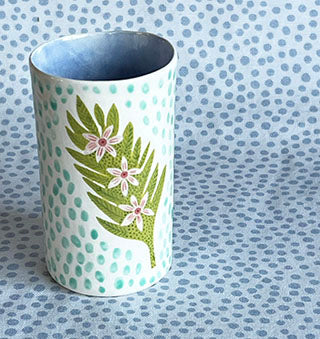 Pottery * Cylinder Vase * Sprig and Flowers