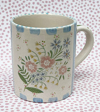 Pottery * 12 Oz Mug * Big Bouquet and Turquoise Stripes