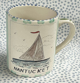 Nantucket * 12 oz Mug * Sailboat With Turquoise Stripes