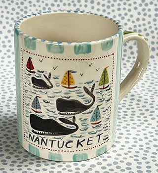 Nantucket * 12 oz Mug * Whales With Turquoise Stripes