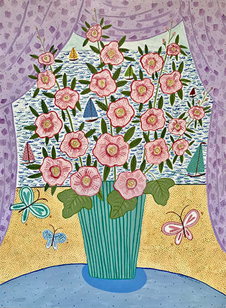 Original Artwork * 18 x 24 * Summer Hollyhocks