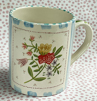 Pottery * 12 oz Mug * Rose Bunch With Turquoise Stripes