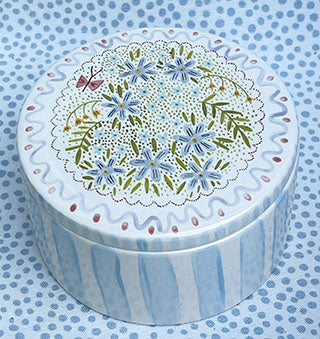 Boxes * Large 4 Inch  Ceramic Box * Blue Bouquet