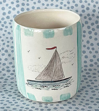 Pottery * Little Cup * Turquoise Sailboat