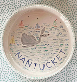 Nantucket * Medium Pet Bowl * Blue with Turquoise Dots