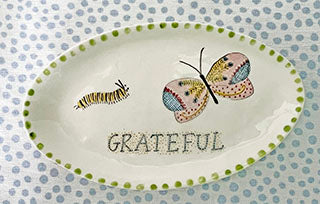 Pottery * Oval Dish * Grateful Butterfly