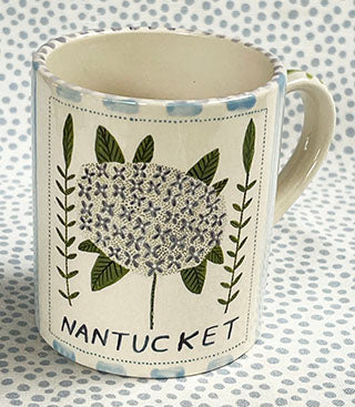 Nantucket * 12 oz Mug * Hydrangea With Blue Stripes