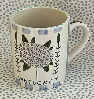 Pottery * 12 oz mug * Hydrangea With Blue Stripes