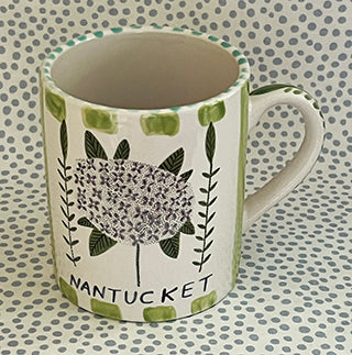 Pottery * 12 oz Mug * Hydrangea With Green Stripes