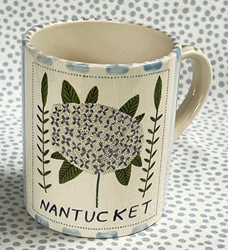 Nantucket * 12 oz Mug * Hydrangea With Blue Stripes