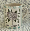 Pottery * 12 oz Mug * Hydrangea With Turquoise Stripes