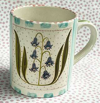 Pottery * 12 oz Mug * Bluebells With Turquoise Stripe
