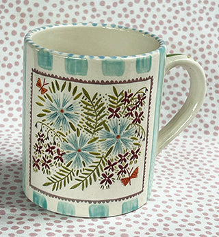 Pottery * 12 oz Mug * Buttons With Turquoise Stripes