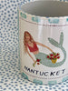 Nantucket * 12 oz Mug * Brunette Mermaid With Turquoise Stripes