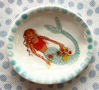 Pottery * Wee Dish * Brunette Mermaid