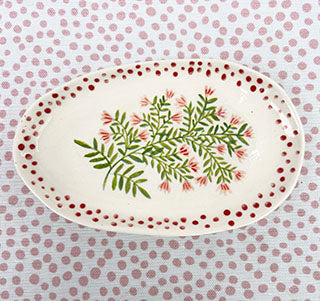Pottery * Dish * Oval * Pink Sprig