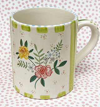 Pottery * 12 oz Mug * Rose Bunch and Kiwi Stripes