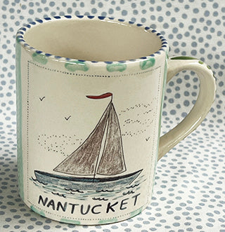 Nantucket * 12 oz Mug * Sailboat With Turquoise Stripes