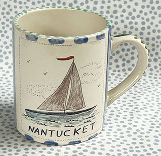 Nantucket * 12 oz Mug * Sailboat With Blue Stripes