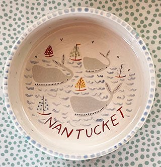 Nantucket * Small Pet Bowl * Turquoise Stripes