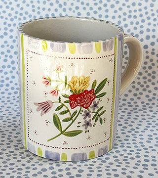 Pottery * 12 oz Mug * Rose Bunch With Multi Stripes
