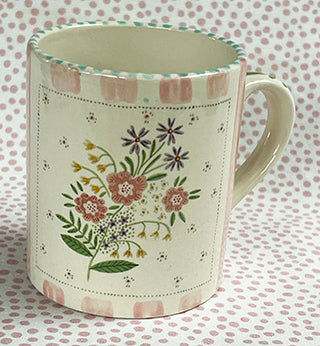 Pottery * 12 oz Mug * Big Bouquet With Pink Stripes