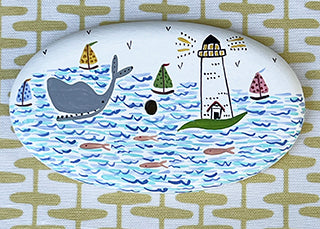 Lightship Basket Supplies * Whale and Flowers * 8 inch Oval Purse Top