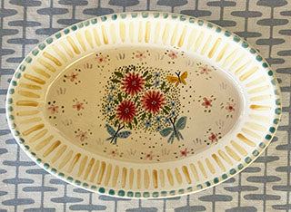 One Of A Kind * 4 Inch Oval Dish * Flowers and Butterflies