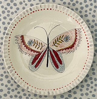 Pottery * Round Dish * Butterfly