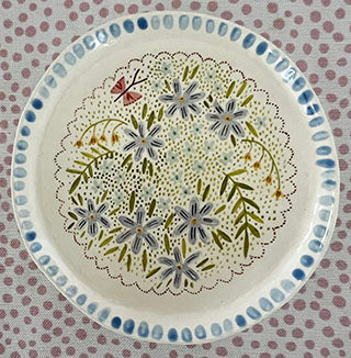 Pottery * Dish * Round * Blue Bouquet