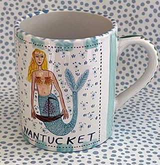 Nantucket * 12 oz Mug * Blonde Mermaid With Turquoise Stripes