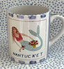 Nantucket * 12 oz Mug * Brunette Mermaid With Turquoise Stripes