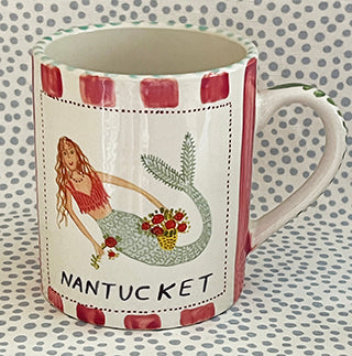 Nantucket * 12 oz Mug * Brunette Mug With Red Stripes