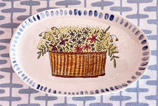 Pottery * Dishes * Oval * Basket of Flowers