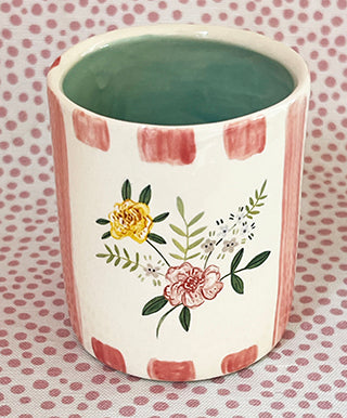 Pottery * Little Cup * Rose Bouquet Red