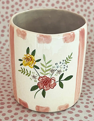 Pottery * Little Cup * Rose Bouquet Pink