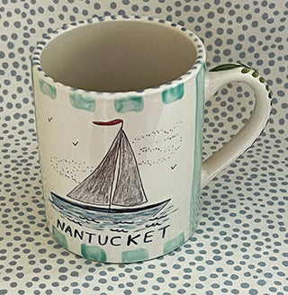 Nantucket * 12 oz Mug * Sailing With Turquoise Stripes